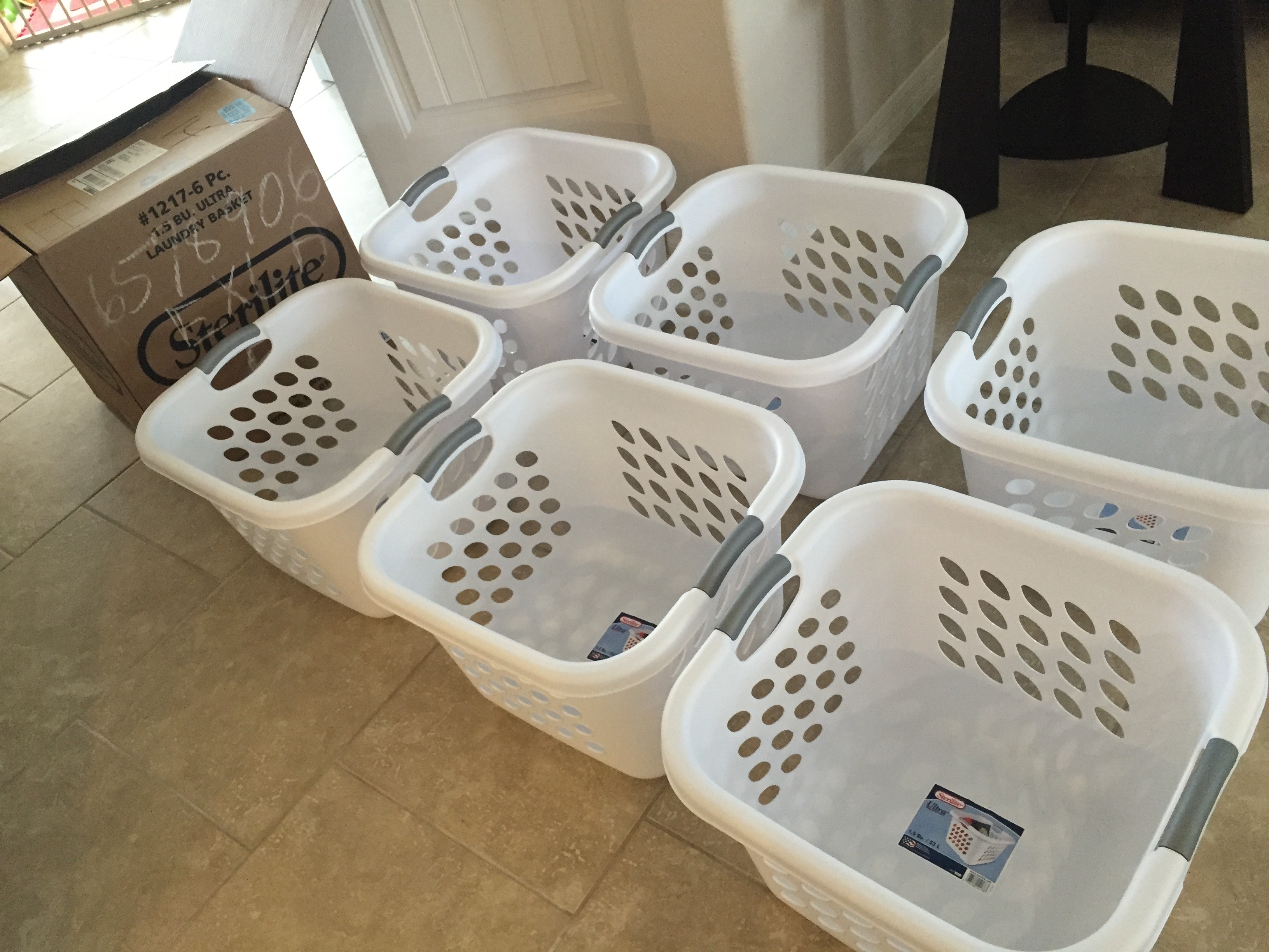 Six laundry baskets
